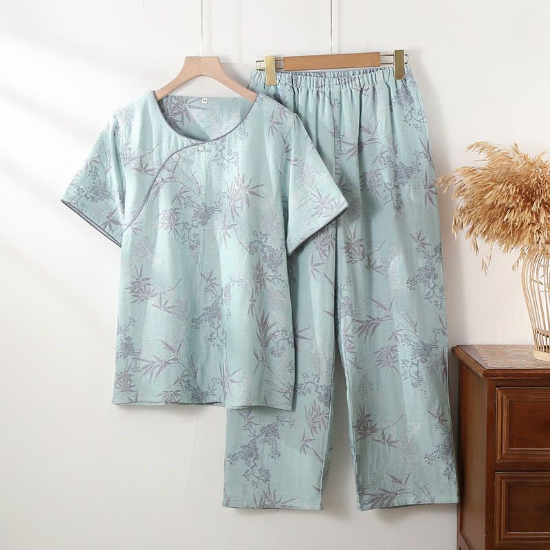 Ensemble pyjama col rond en gaze de coton bambou