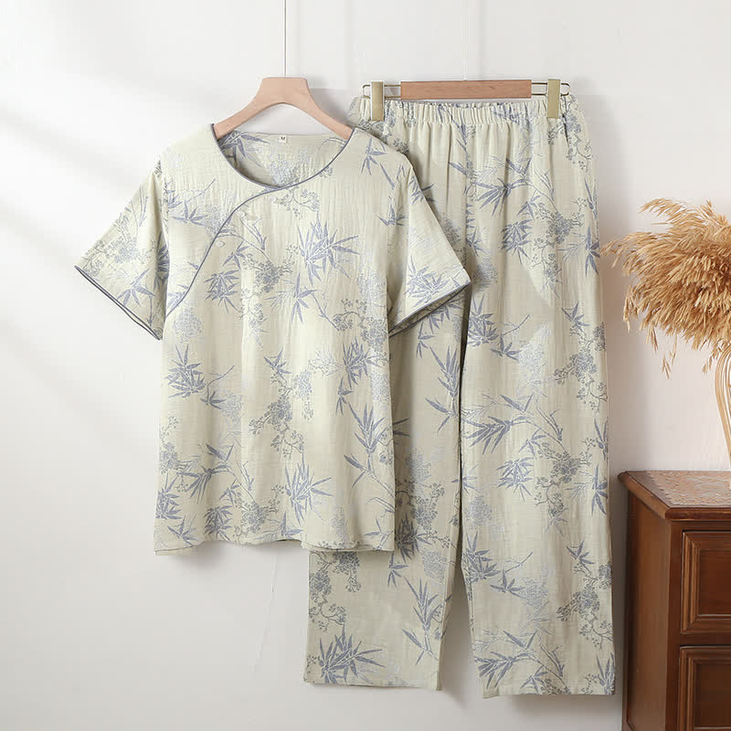 Ensemble pyjama col rond en gaze de coton bambou