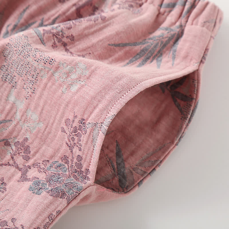 Ensemble pyjama col rond en gaze de coton bambou