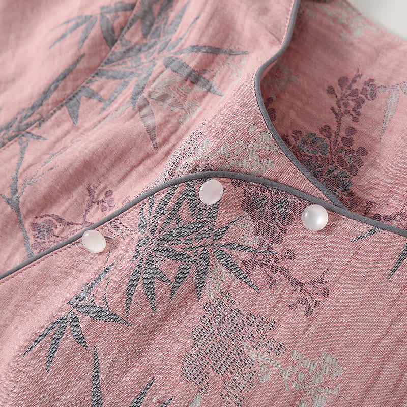 Ensemble pyjama col rond en gaze de coton bambou
