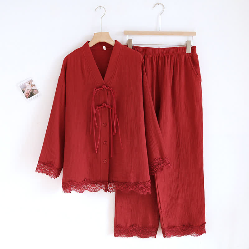 Pyjama en gaze double épaisseur de couleur unie