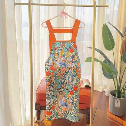 Tablier imperméable et résistant à l'huile avec motif floral rétro