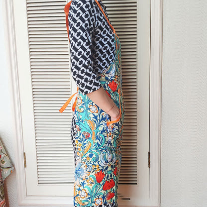 Tablier imperméable et résistant à l'huile avec motif floral rétro