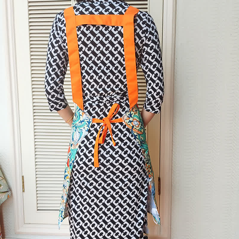 Tablier imperméable et résistant à l'huile avec motif floral rétro