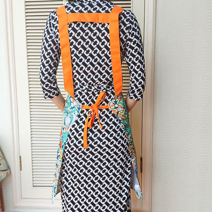 Tablier imperméable et résistant à l'huile avec motif floral rétro