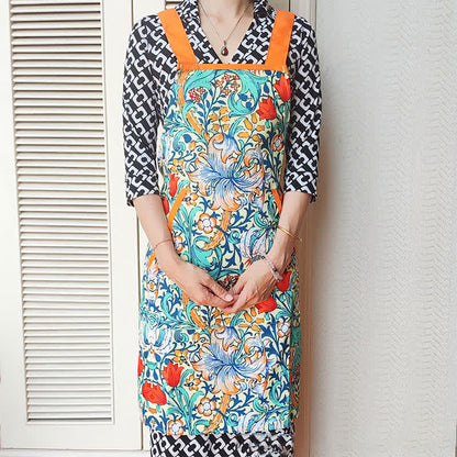 Tablier imperméable et résistant à l'huile avec motif floral rétro