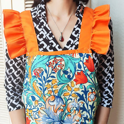 Tablier imperméable et résistant à l'huile avec motif floral rétro