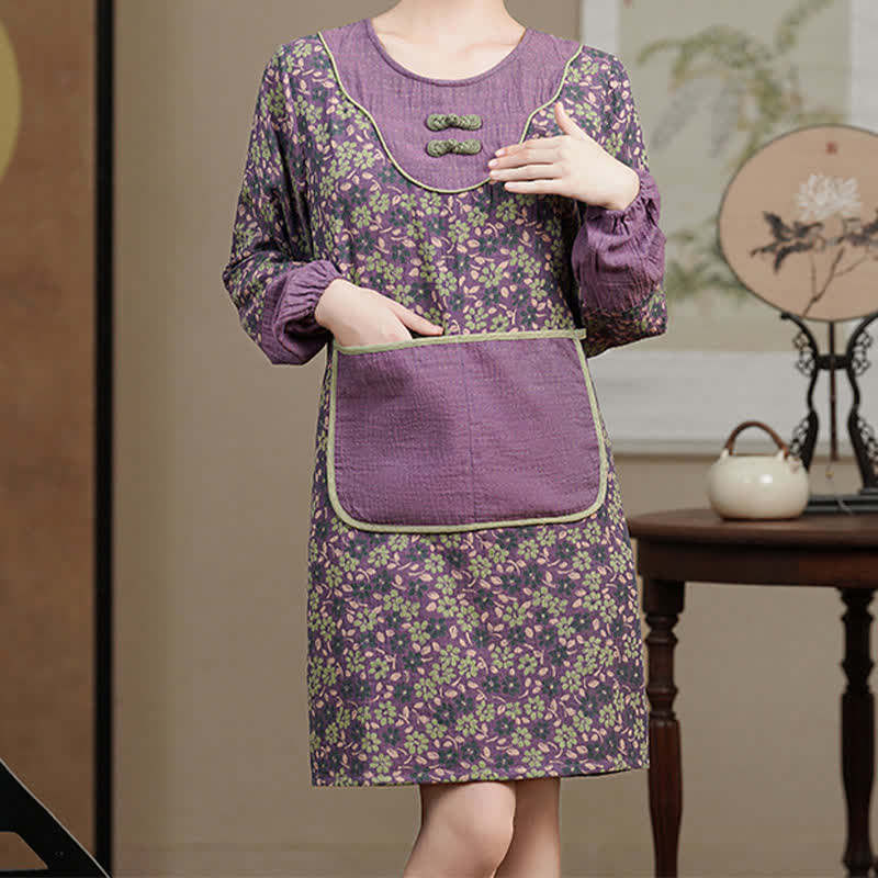 Tablier anti-huile à manches longues en pur coton à motif floral