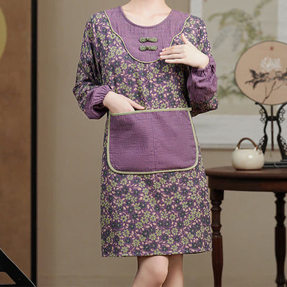 Tablier anti-huile à manches longues en pur coton à motif floral