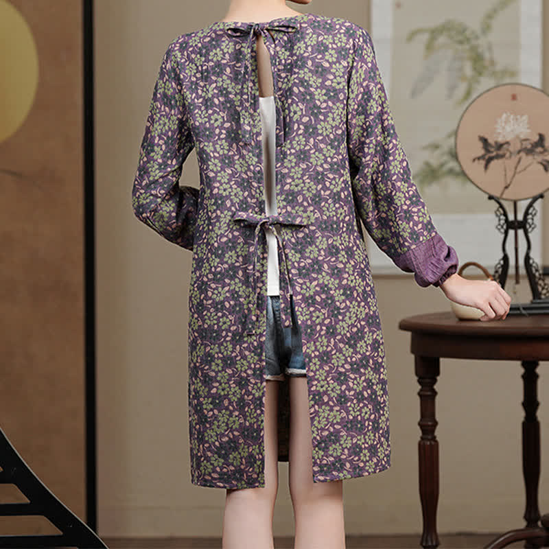 Tablier anti-huile à manches longues en pur coton à motif floral