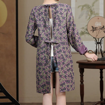 Tablier anti-huile à manches longues en pur coton à motif floral