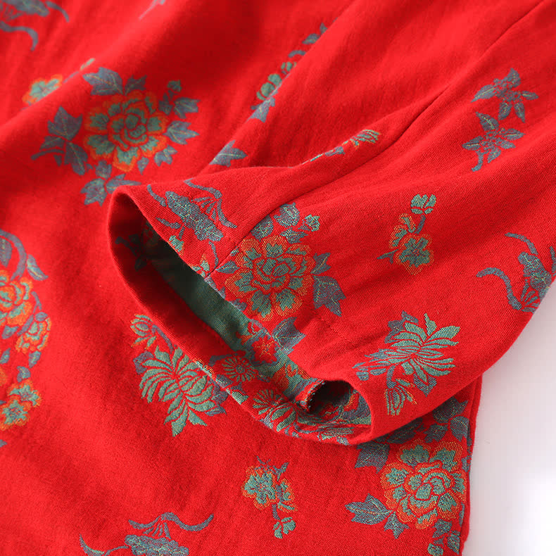 Ensemble de nuit en gaze de coton avec fermeture grenouille et motif floral