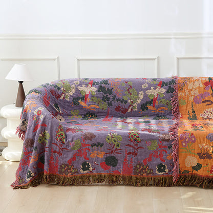 Couette vintage en gaze de coton avec pompons floraux