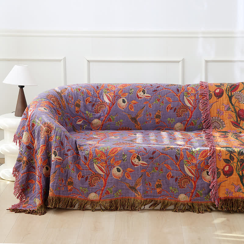 Couette légère en gaze de coton avec pompons à fleurs et oiseaux