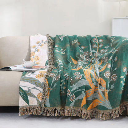Couette réversible en gaze de coton avec pompons et rafraîchisseur en forme d'herbe