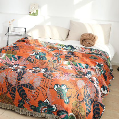 Couette réversible en gaze de coton style forêt avec pompons
