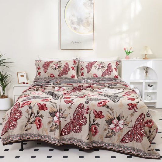 Couette réversible en gaze de coton à motif papillon et fleur