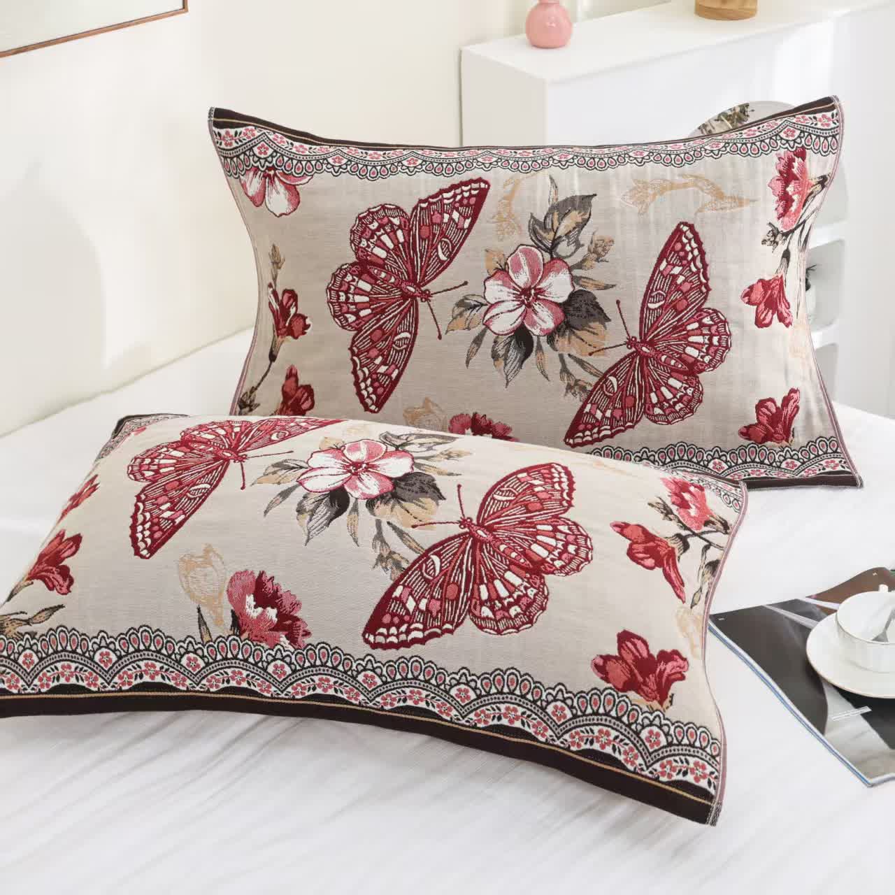 Couette réversible en gaze de coton à motif papillon et fleur