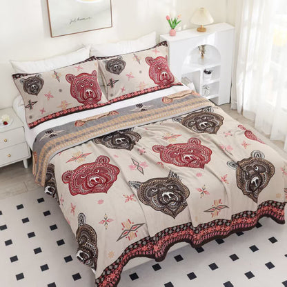 Couette en gaze de coton à motif tête d'ours vintage