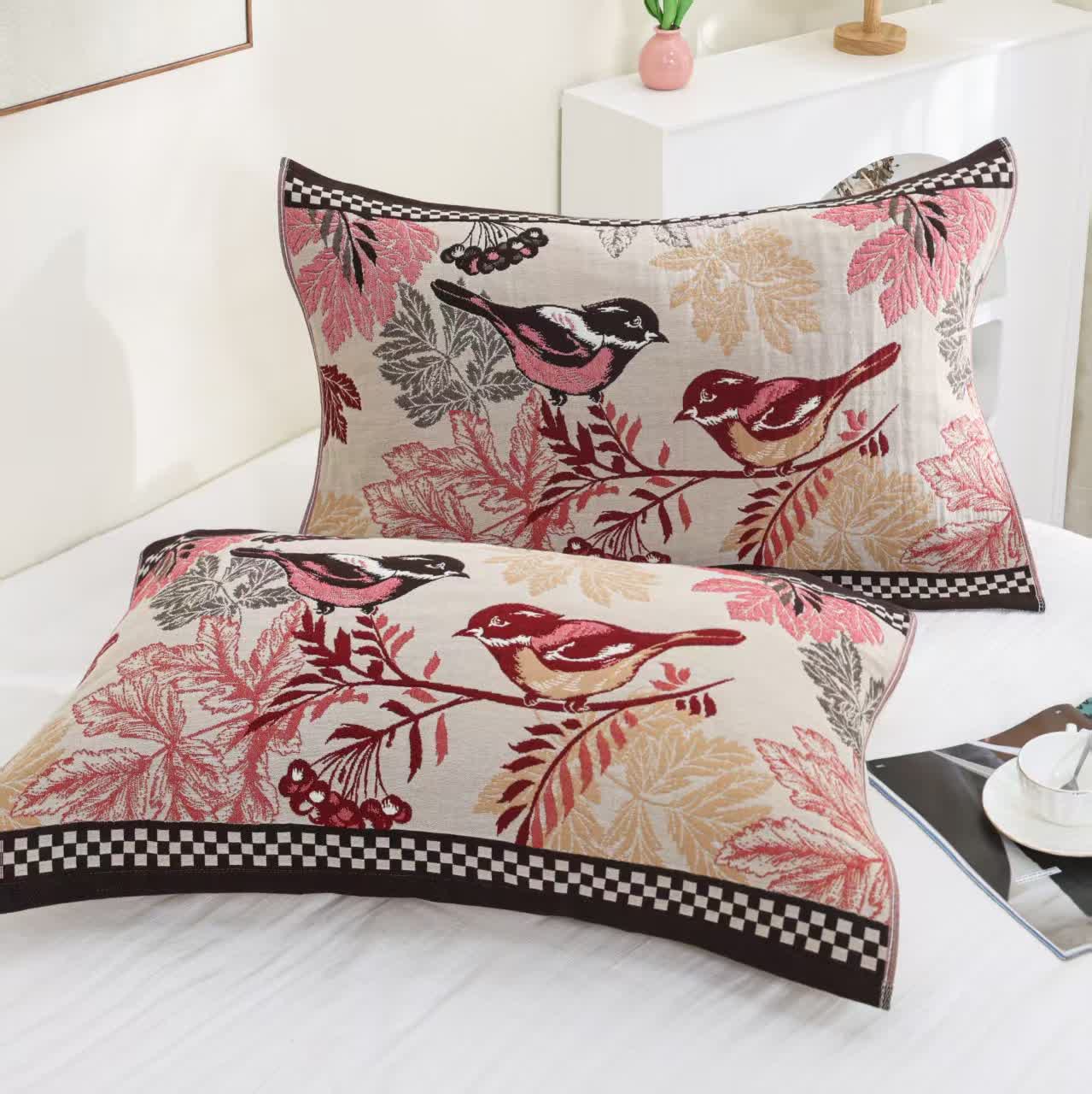 Couette quatre couches en coton jacquard « Rural Bird »