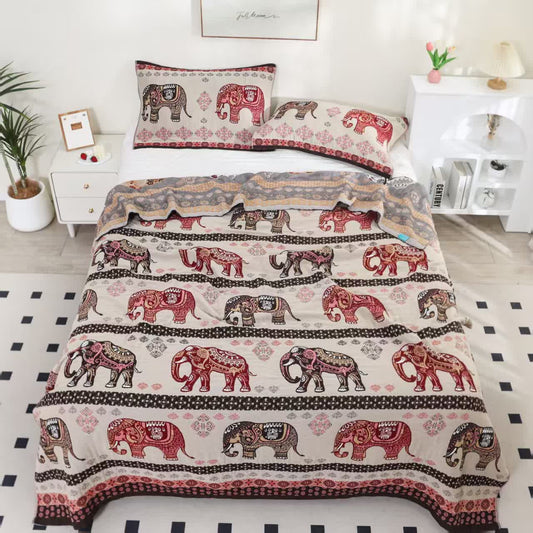 Couette éléphant exotique en gaze de coton jacquard