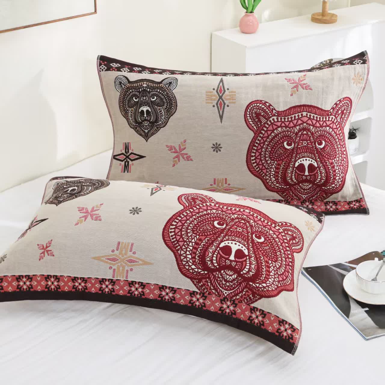 Couette en gaze de coton à motif tête d'ours vintage