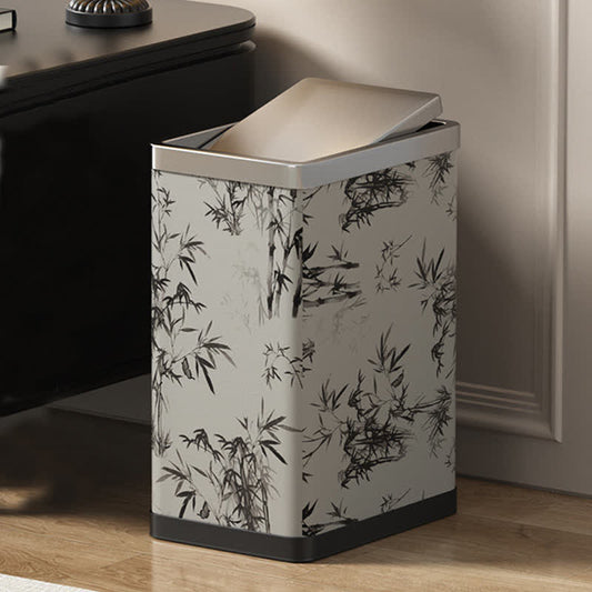 Poubelle simple avec couvercle basculant et motif bambou