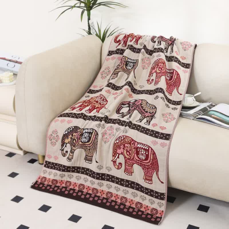 Serviette de bain en gaze de coton de style vintage avec motif éléphant