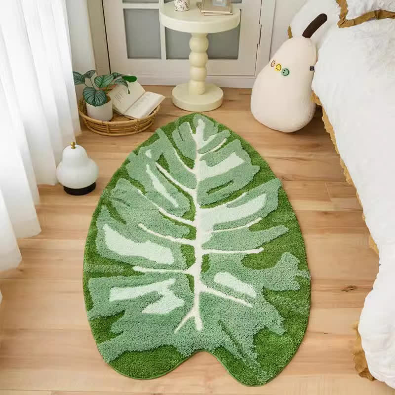 Tapis de bain antidérapant avec feuilles tropicales vertes