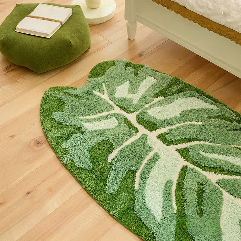 Tapis de bain antidérapant avec feuilles tropicales vertes