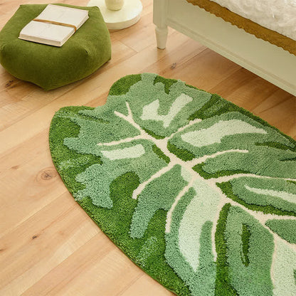 Tapis de bain antidérapant avec feuilles tropicales vertes