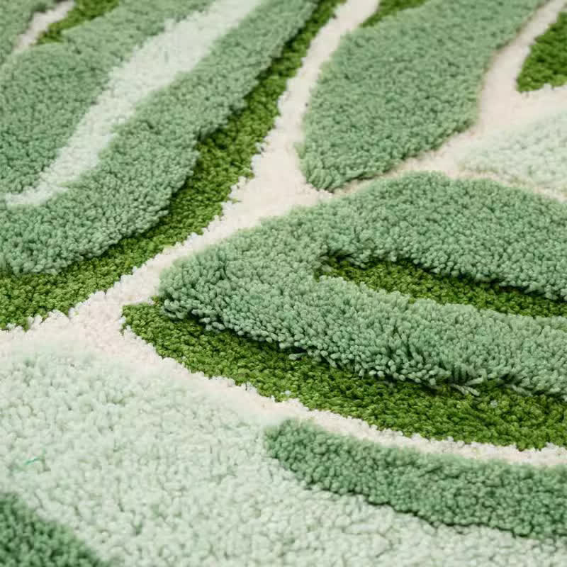 Tapis de bain antidérapant avec feuilles tropicales vertes