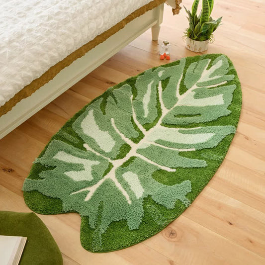 Tapis de bain antidérapant avec feuilles tropicales vertes