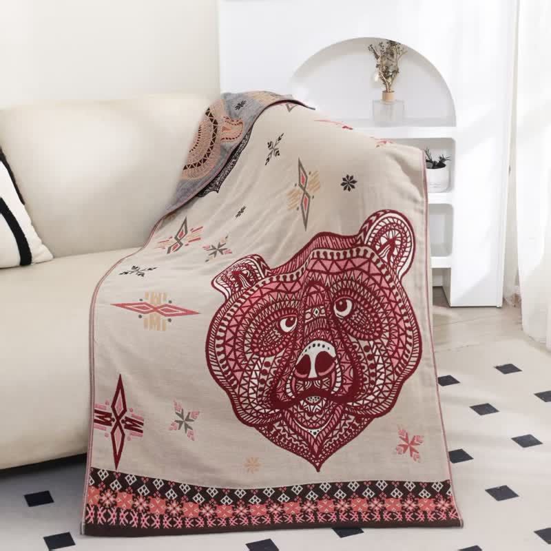 Serviette de bain avec tête d'ours exotique en gaze de coton