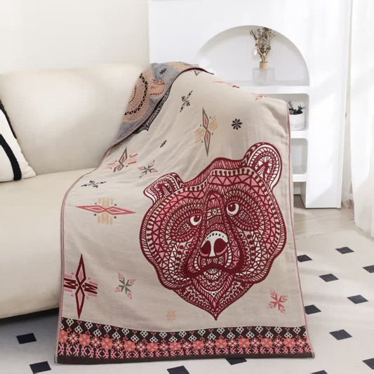 Serviette de bain avec tête d'ours exotique en gaze de coton