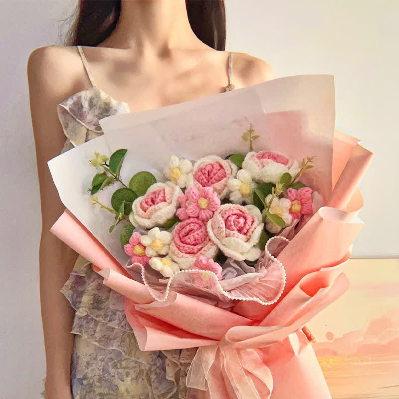 Bouquet de roses créatif fait main au crochet