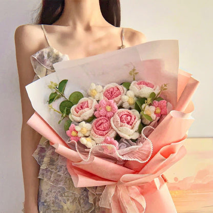Bouquet de roses créatif fait main au crochet