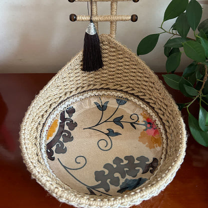 Panier de rangement tissé à la main avec motif botanique