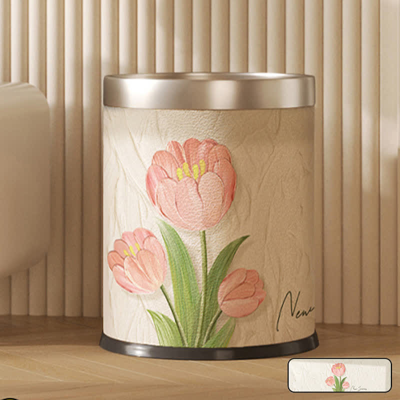 Corbeille à papier en cuir double épaisseur à motif floral