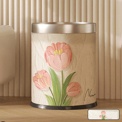Corbeille à papier en cuir double épaisseur à motif floral