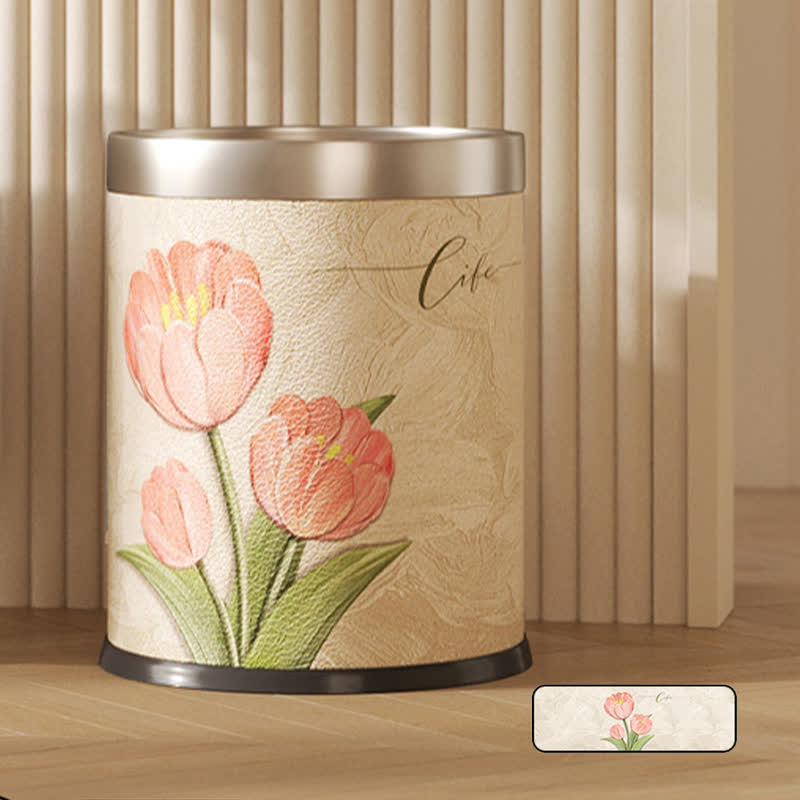 Corbeille à papier en cuir double épaisseur à motif floral