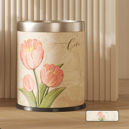 Corbeille à papier en cuir double épaisseur à motif floral