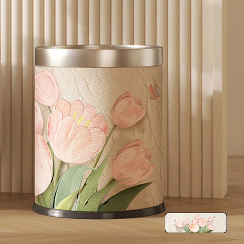 Corbeille à papier en cuir double épaisseur à motif floral