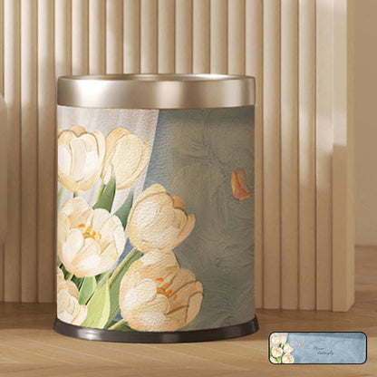 Corbeille à papier en cuir double épaisseur à motif floral