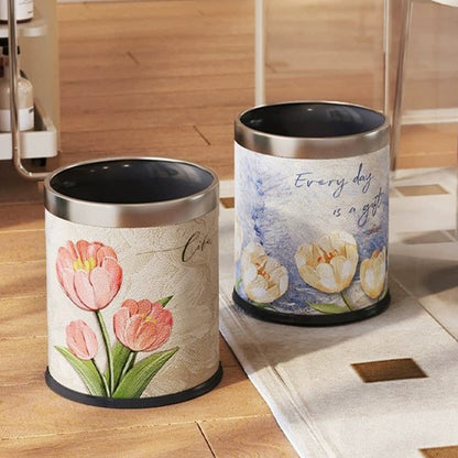 Corbeille à papier en cuir double épaisseur à motif floral