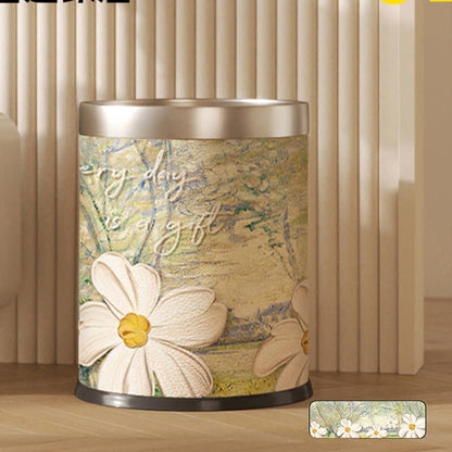 Corbeille à papier en cuir double épaisseur à motif floral