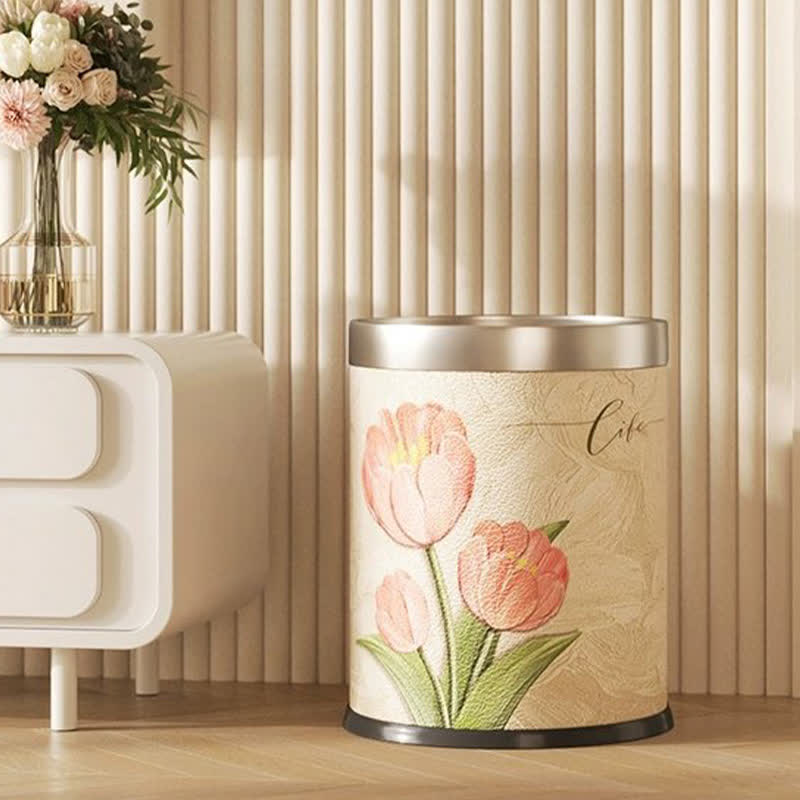 Corbeille à papier en cuir double épaisseur à motif floral