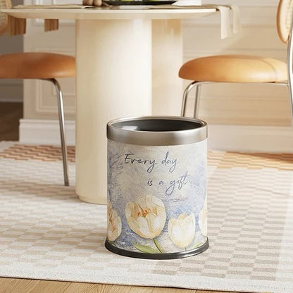 Corbeille à papier en cuir double épaisseur à motif floral