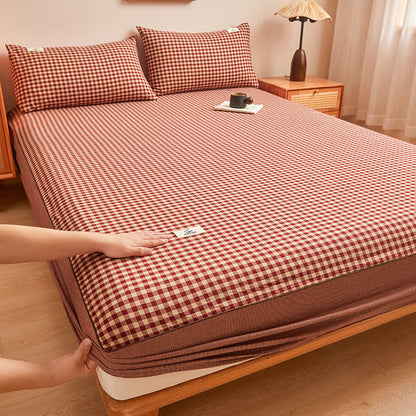 Drap-housse doux en pur coton avec un motif à carreaux simple