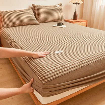 Drap-housse doux en pur coton avec un motif à carreaux simple